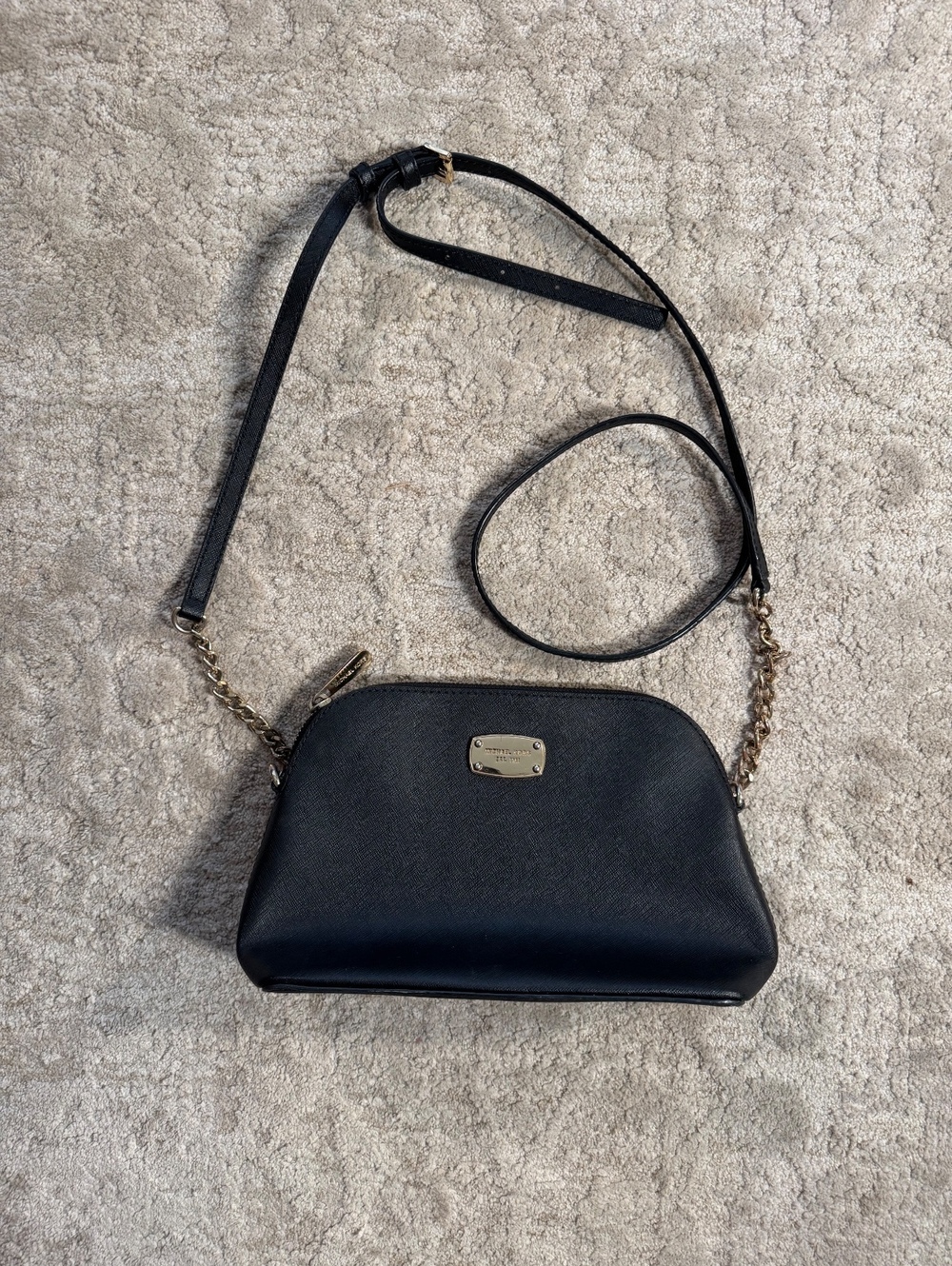 Michael Kors Cindy Dome Black Saffiano Leather Crossbody Bag Gold Chain